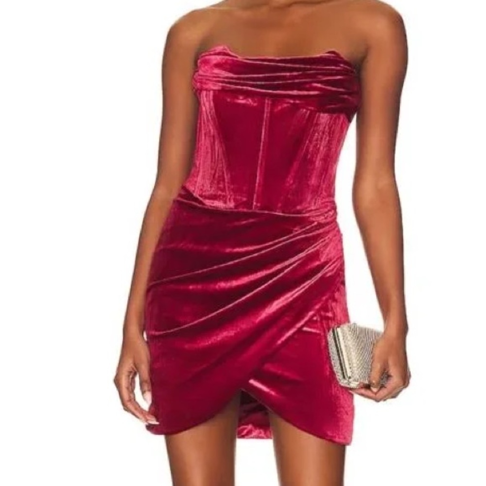 Bardot red velvet corset dress